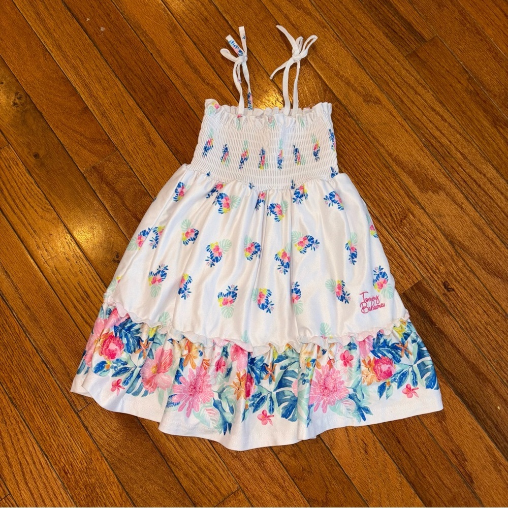 Tommy Bahama Toddler 2T Girls Smocked Hawaiian White Pull On Dress